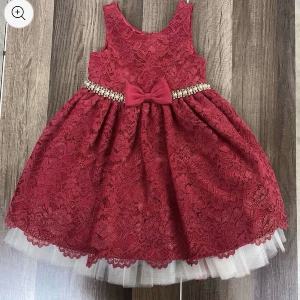 American Princess Burgundy Lace Dress with Bow